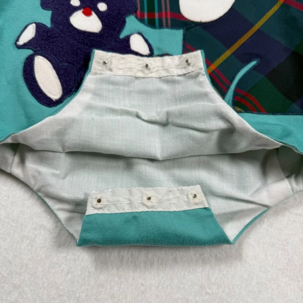 Vintage Chocolate Soup Teal Plaid Teddy Bear Bubble Romper Baby 9-12 months